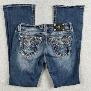 Miss Me Jeans Women's 30 Bootcut Embellished Rhinestone Flap Pocket Low Rise